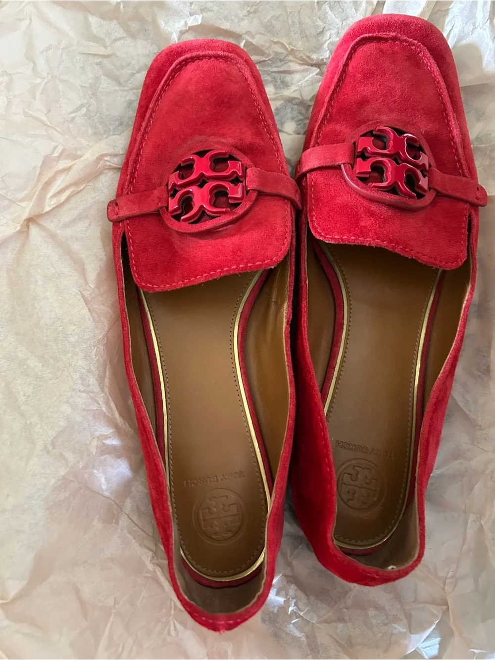 Tory Burch Red Suede Logo Slip-On Loafers